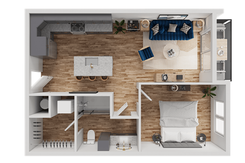 Floor plan for 1 bed, 1 bath, 681 sqft